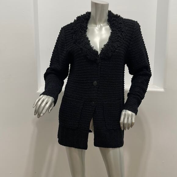 Vintage 90's Side Effects Black Fuzzy Knit Sweater Cardigan Size S, L - Picture 1 of 15